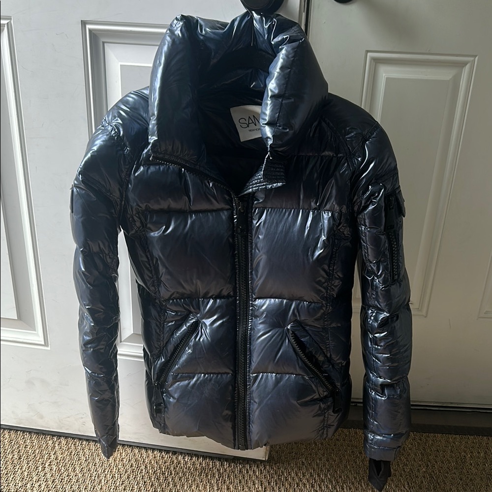 SAM Metallic Navy Blue Quilted Puffer Coat Jacket Like New Women’s S